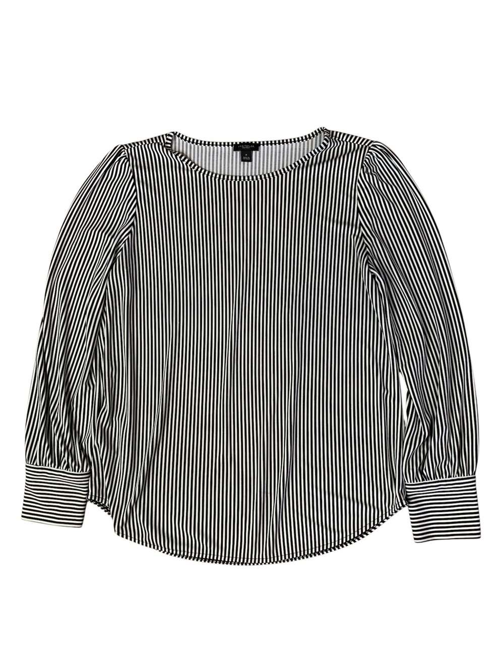 Ann Taylor Factory Vertical Striped Long Sleeve Blouse Black White Size M